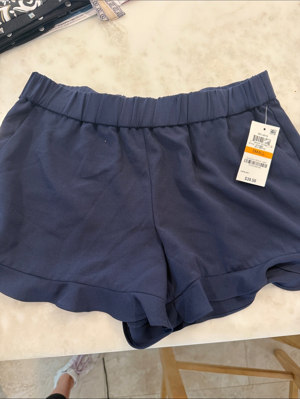 Maison Jules Navy High-Waist Ruffle Hem Shorts